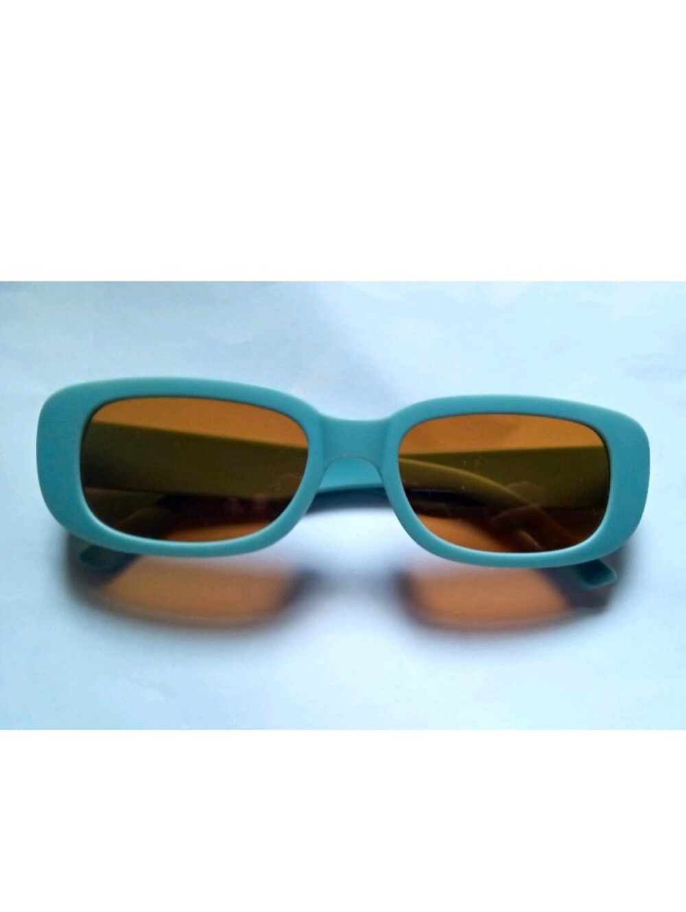 Men's Rectangle Sunglasses Blue Plastic Frame Brown Tinted Plastic Lenses Solid